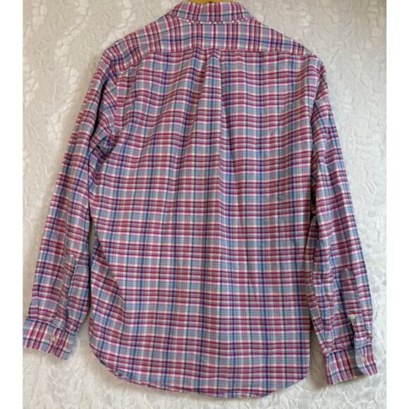 Ralph Lauren Men Mid-Weight 100% Cotton Pink Blue Plaid Button Down Shirt Large - Picture 4 of 5